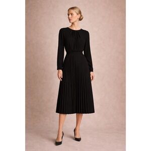 The Korner Black Pleated Midi Dress NWT Size S 45" Long Sleeve 90s Minimalist